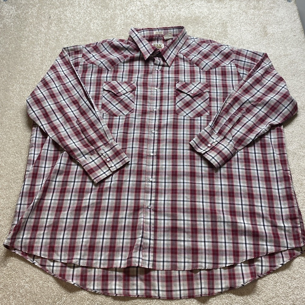 Ely Cattleman Western Shirt Mens 4X Burgundy Plaid Pearl Snap Big Man 202907BG